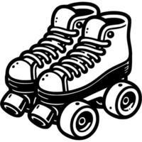 Pair of four wheel roller skates in monochrome. Shoes on wheels for learning to roller skate. Simple minimalistic in black ink drawing on white background vector