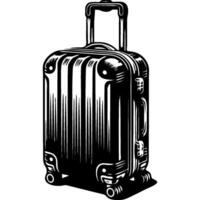 Passenger pack on wheels in monochrome. Traveler briefcase accessory. Simple minimalistic in black and white drawing on white background vector