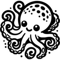 Underwater sea baby octopus with many tentacles in monochrome. Funny octopus. Simple minimalistic in black ink drawing on white background vector