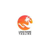 sunset beach logo design vector