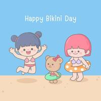 Kids hand drawn cute colorful happy bikini day vector