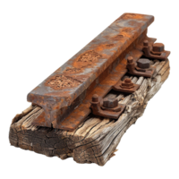 un pedazo de tren pista tiene oxidado y tiene un pedazo de madera debajo aislado en transparente antecedentes png