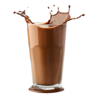 Chocolate milk in a glass with chocolate splashes isolated on transparent background png