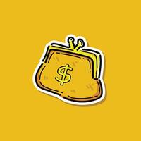 Brown Vintage Retro Purse Money illustration design isolated in yellow background. vector