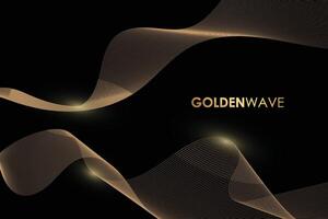 Golden Wave art depicts abstract, flowing shapes and waves in shades of gold or yellow against a black background. vector