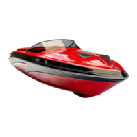 Red and black motor boat isolated on transparent background png