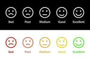 Feedback emoji icon in flat design. Customer satisfaction level illustration. Five facial expression of review concept vector