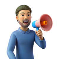 homme avec mégaphone 3d personnage png