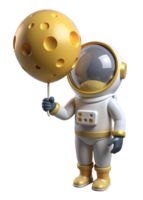 astronauta segurando lua balão 3d ilustração png