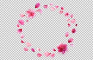 Flying sakura petals isolated on background. Round flower frame. Stock illustration isolated on white background. vector