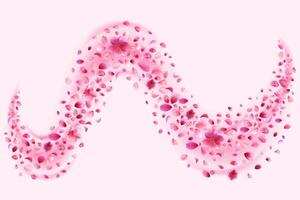 Pink sakura petals and flowers trail. Abstract cherry, rose or peach blossom particles flying in magic wind. vector