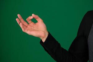 close your index finger and thumb meditation hands in the shape of a lotus close-up right and left hands separately two photos