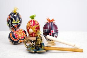 Colorful Easter eggs background Egg Waxing Tool with List photo