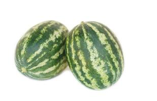 Two watermelon fruits isolated on white background. Concept, seasonal fruit. Agriculture crops. Healthy eating. photo