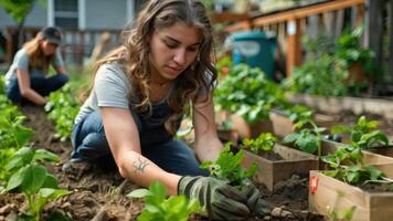 Community garden project with participants planting. video