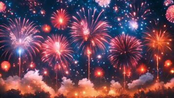 Fireworks reflecting on a lake during Independence Day celebrations in the United States. video