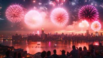 Crowd watching fireworks from a hilltop on Independence Day. video