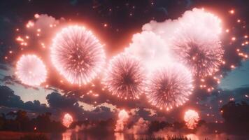 Fireworks reflecting on a lake during Independence Day celebrations in the United States. video