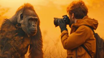 fotógrafo toma imágenes de monos en el bosque video