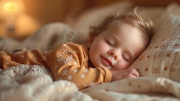 Baby sleeps peacefully in the mattress. video