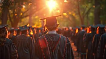 Back of a student wearing a cap and gown addressing the graduation class. video