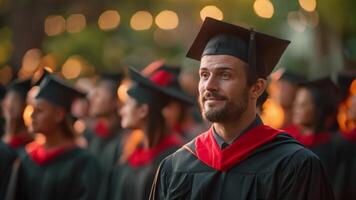 une Masculin étudiant portant une casquette et robe adresses le graduation classe. video