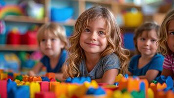 Kinder spielen mit Gebäude Blöcke. video