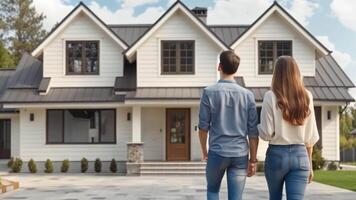 Pareja mirando a un residencial casa real inmuebles concepto video