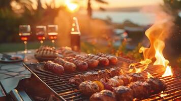 Extérieur barbecue avec copains et famille. video