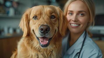 Veterinarian examines dog in clinic video