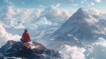 A Woman meditating on the mountain top. video