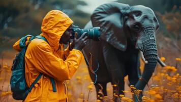 Photographer taking pictures of wild elephants in the forest video