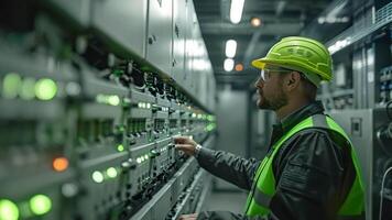 électricien inspecte électrique systèmes dans industriel les plantes video