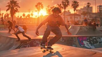 Teenager skateboarding at local skate park video