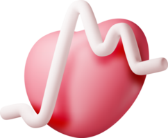 3d red heart with pulse line png