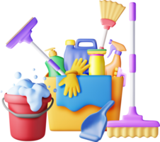 3D set of home cleaning tools png