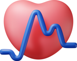 3d red heart with pulse line png