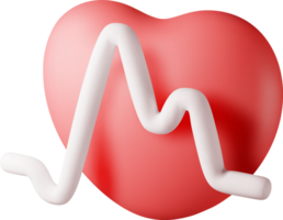 3d red heart with pulse line png