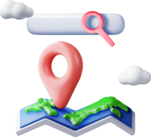 3D location folded paper map, search bar and pin png