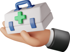 3d First aid kit with green cross in hand png