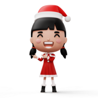 Happy kid wearing santa claus costume pointing finger, Merry christmas, 3d rendering png