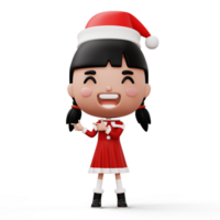 feliz criança vestindo santa claus traje apontando dedo, alegre Natal, 3d Renderização png