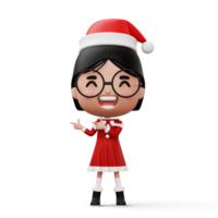 Happy kid wearing santa claus costume pointing finger, Merry christmas, 3d rendering png