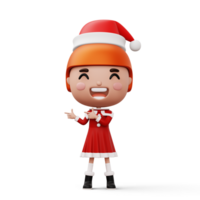 Happy kid wearing santa claus costume pointing finger, Merry christmas, 3d rendering png