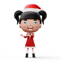 Happy kid wearing santa claus costume pointing finger, Merry christmas, 3d rendering png