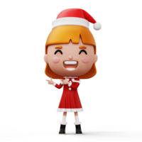 Happy kid wearing santa claus costume pointing finger, Merry christmas, 3d rendering png