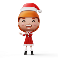 Happy kid wearing santa claus costume pointing finger, Merry christmas, 3d rendering png