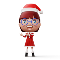 Happy kid wearing santa claus costume pointing finger, Merry christmas, 3d rendering png