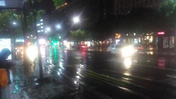 city downtown street rainy day photo
