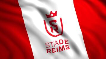 Weiß und rot Flagge.Bewegung.die Emblem von das Französisch Fußball Verein reims.use nur zum redaktionell. video